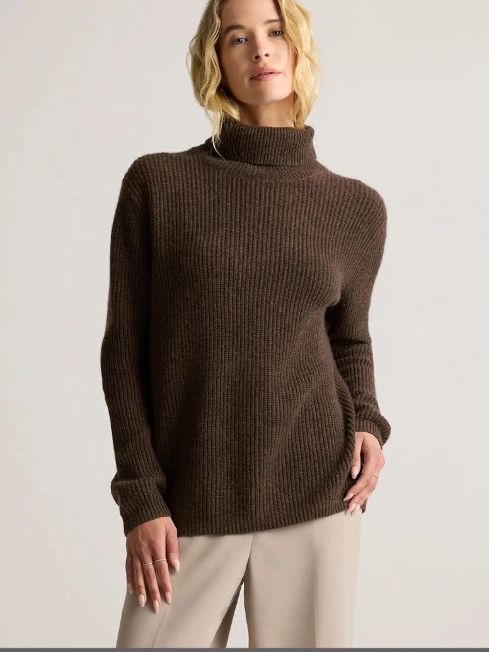 Quince Mongolian Cashmere Fisherman Turtleneck Sweater Brown Size Medium